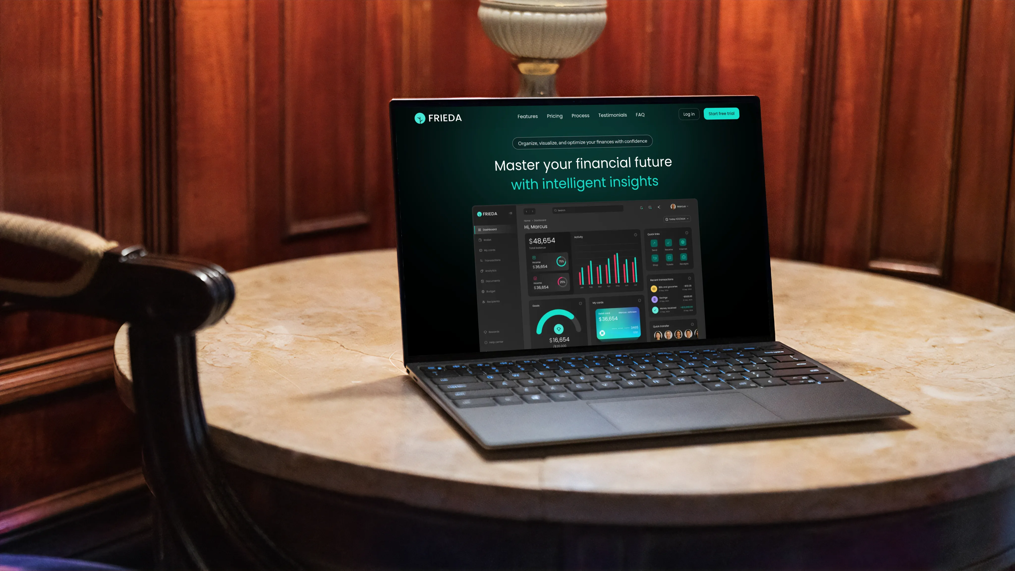 Black Dell XPS Mockup on a table with furniture