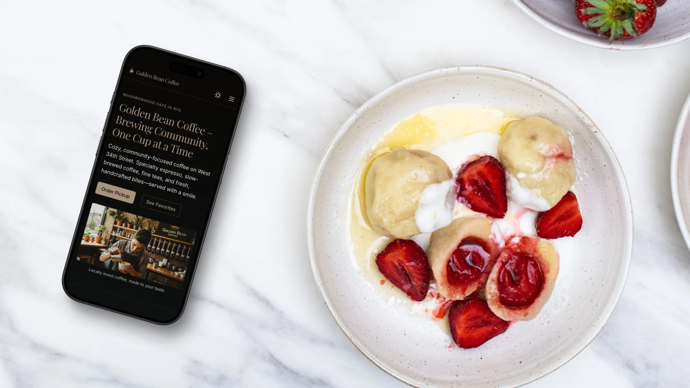 iPhone mockup in the minimalistic kitchen